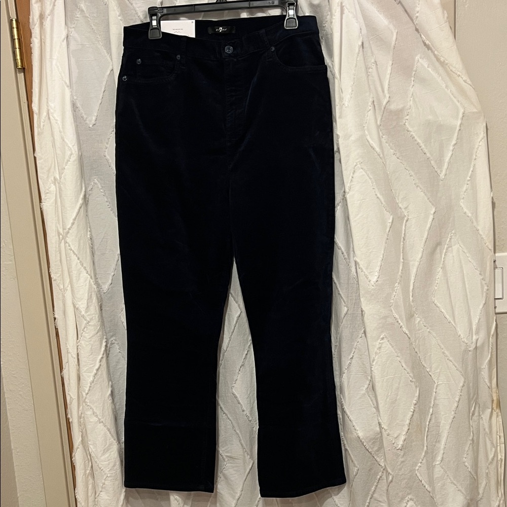 7 For All Mankind NWT high waist slim kick dark navy "velvet" feel pants - Picture 7 of 11